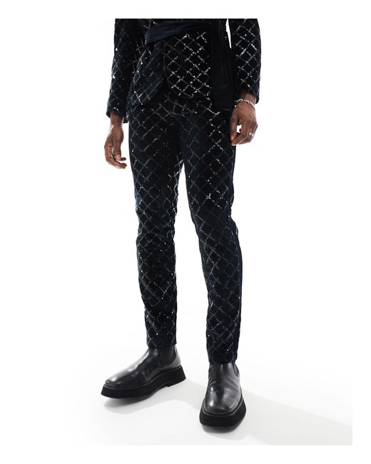 ASOS Black Skinny Diamond Sequin Suit Trouser for men