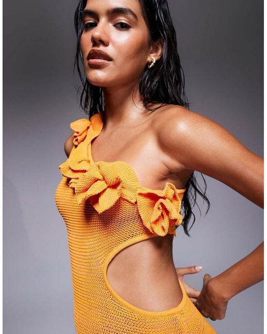 River Island Blue Crochet One Shoulder Maxi Dress