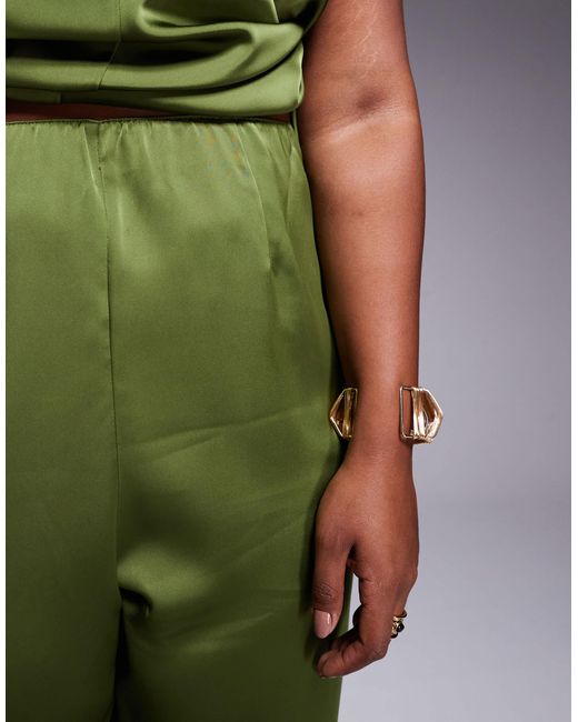 ASOS Green Curve Tailored Straight Leg Satin Trousers Co-ord