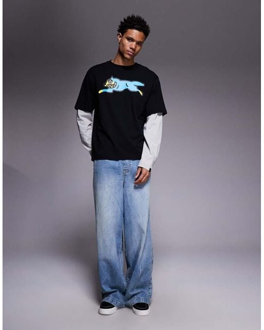 ICECREAM Black Running Dog Layered T-shirt for men