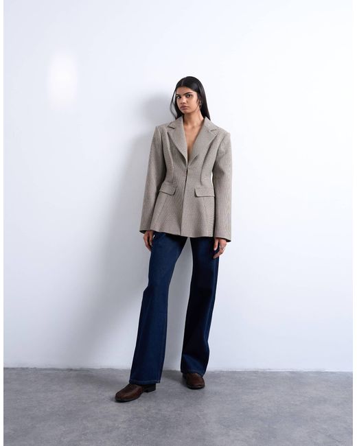 TOPSHOP Gray Co Ord Check Cinched Waist Blazer