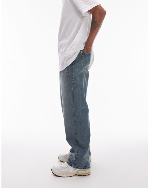 Topman Blue Wide Leg Jeans for men
