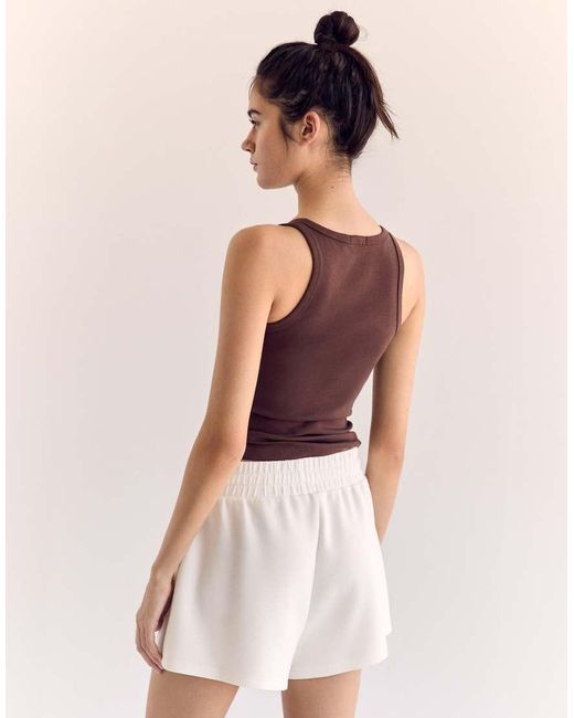 Stradivarius Brown Racerback V Neck T-shirt