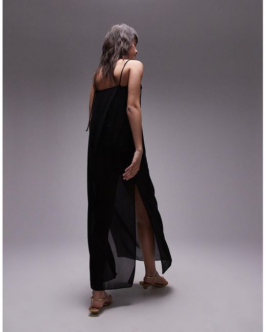TOPSHOP Black Sheer Midi Dress With Bow Detail