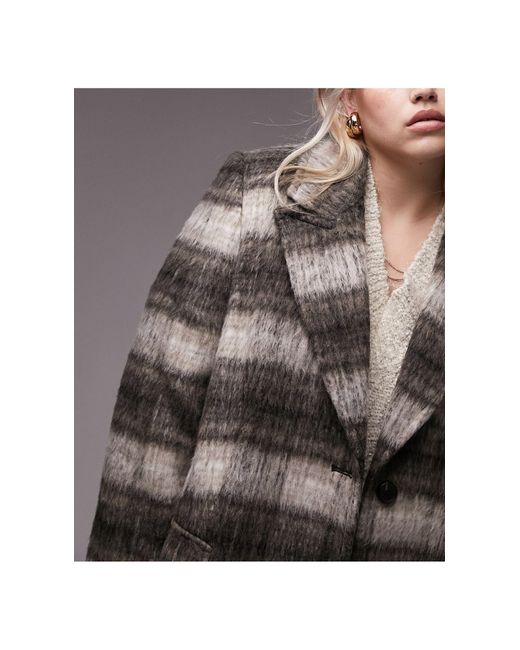 Curve - manteau long à carreaux brossés TOPSHOP en coloris Gray