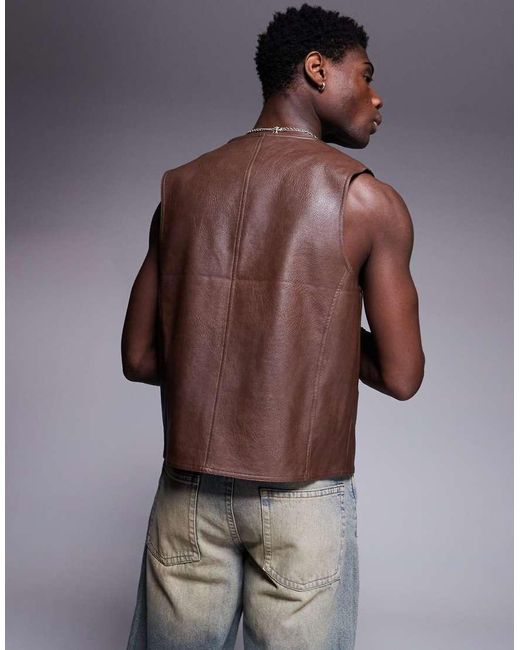 ASOS Gilet Van Imitatieleer in het Brown voor heren