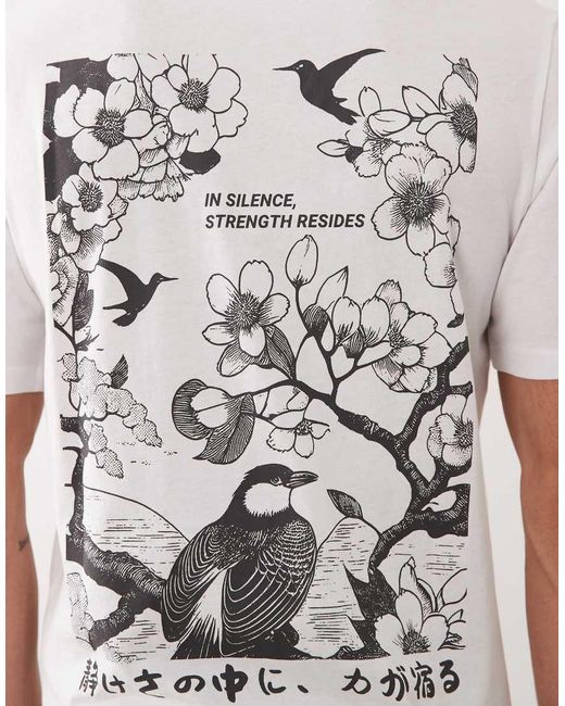 Jack & Jones White Oversized T-shirt With Japanese Back Print for men