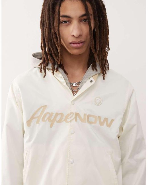 Chaqueta Bomber Blanco Hueso Con Logo Universitario De Aape By A Bathing Ape de hombre de color Natural