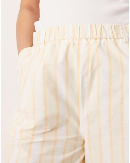 Curve - pantalon bouffant en aspect lin rayé ASOS en coloris Natural