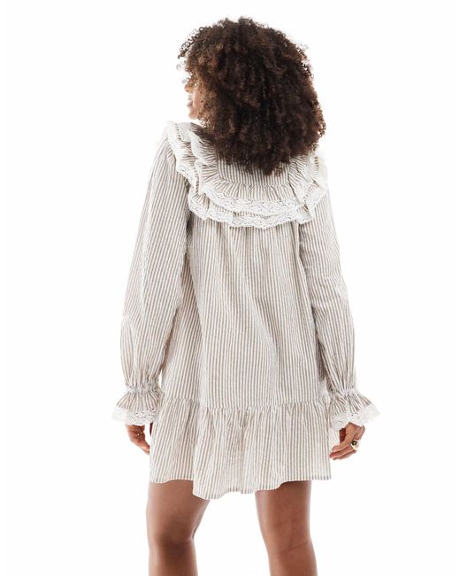 Miss Selfridge White – hemdkleid mit streifenprint, westerndesign und rüschendetails