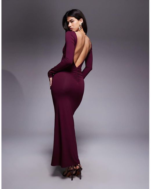 ASOS Purple Plunge Back Maxi Slash Neck Dress