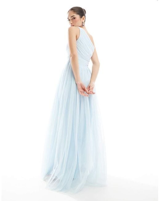 LACE & BEADS Blue Bridesmaid One Shoulder Maxi Dress