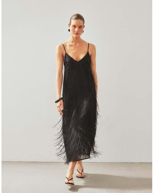 NA-KD Black Fringe Maxi Dress