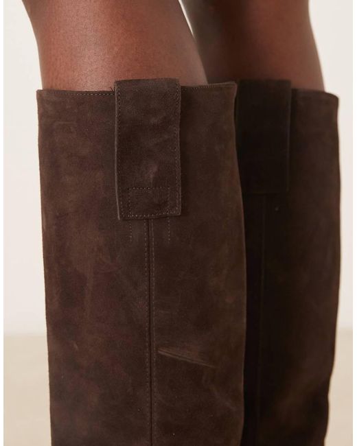 ASOS Natural Camelia Premium Suede Knee High Trucker Boots
