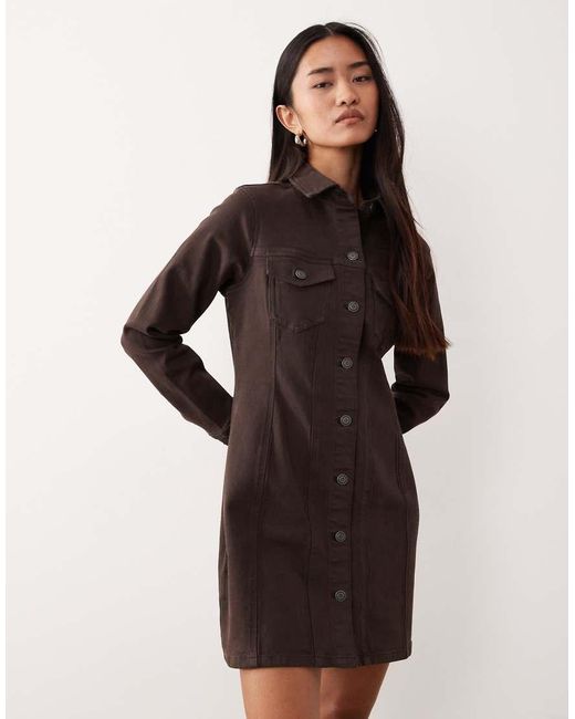 ASOS Natural Denim Long Sleeve Fitted Shirt Dress