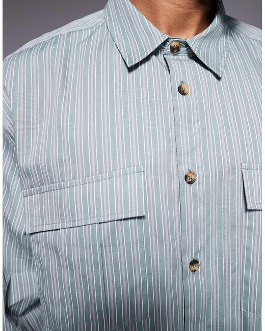 ASOS Gray Boxy Oversized Stripe Shirt for men