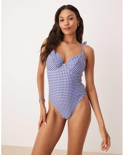 Peek & Beau Blue Swimsuit With Bow Strap Detail