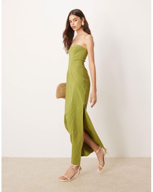 asos green midi dress ASOS DESIGN Drape Midi Dress With Wrap Detail In Green main image 1