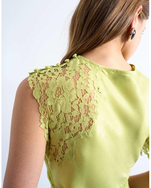 TOPSHOP Yellow Lace Insert Grown On Shoulder Midi Dress