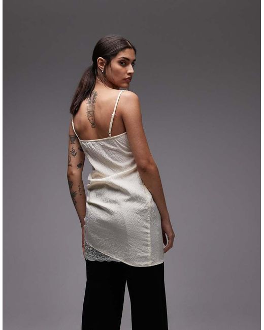 ASOS Gray Cami Lace Trim Satin Slip Mini Dress