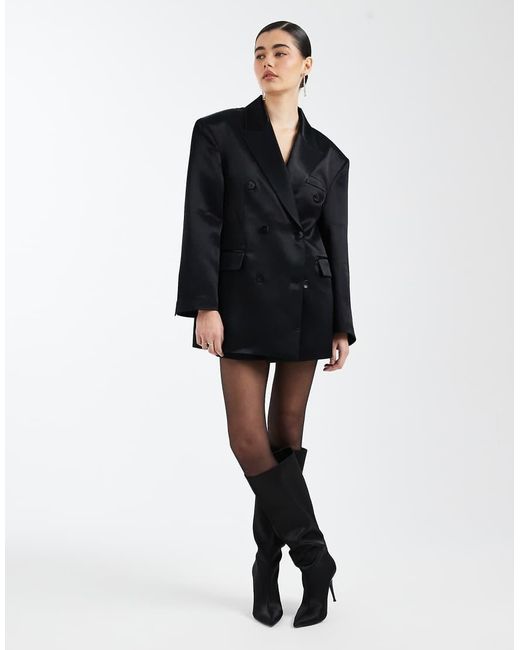 ASOS Blue Oversized Double Breasted Satin Blazer