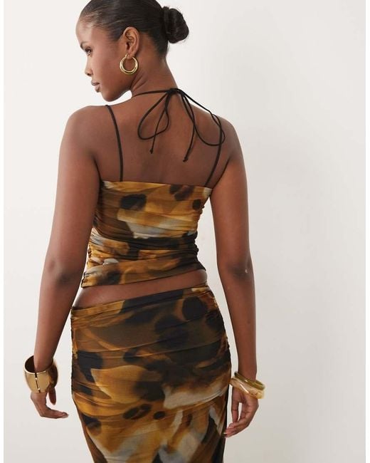 ASOS Brown Mesh Strappy Halter Neck Cami With Ruching