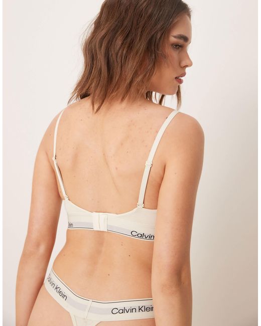 Calvin Klein Natural Modern Cotton Valentines Heart Monogram Triangle Bralette With Logo Taping