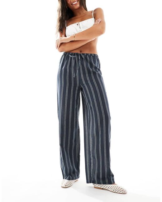 New Look Gestreepte Broek Met Wijde Pijpen in het Blue