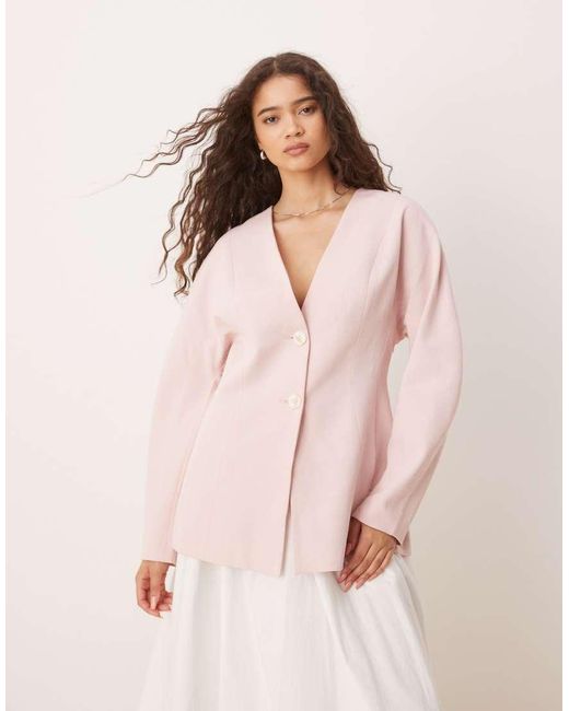 Blazer Senza Colletto Stretto di ASOS in Pink