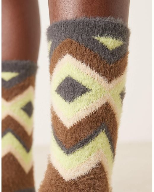 ASOS Natural Fluffy Fairisle Pattern Socks