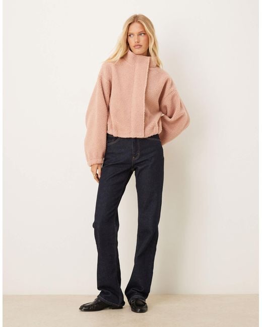 ASOS Natural Zip Through Borg Fleece With Bubble Hem
