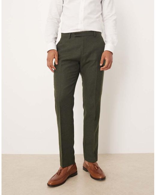 ASOS Green Slim Herringbone Suit Trouser With Wool for men