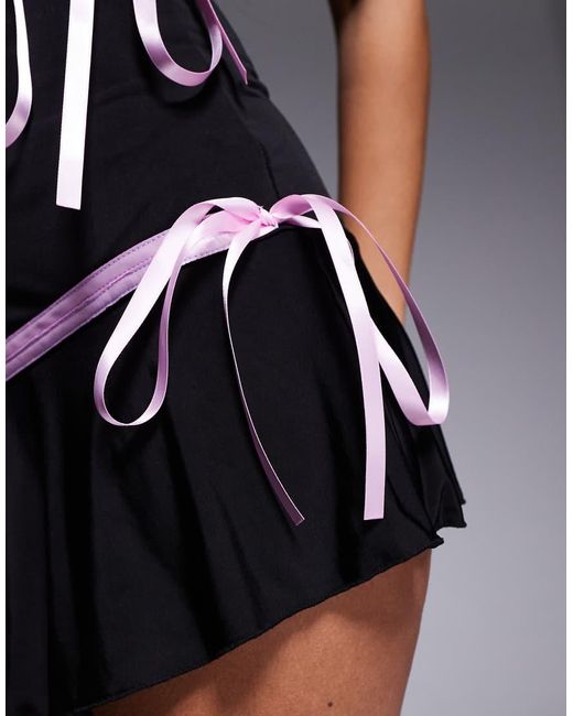 I.AM.GIA Gray Arly Slinky Bandeau Contrast Satin Ribbon Trim Asymmetric Hem Mini Dress