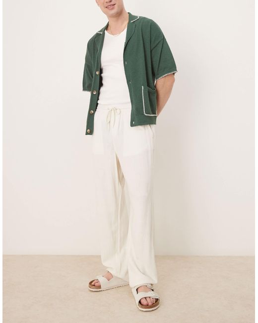 ASOS Natural baggy Fit Pull On Linen Rich Trouser for men