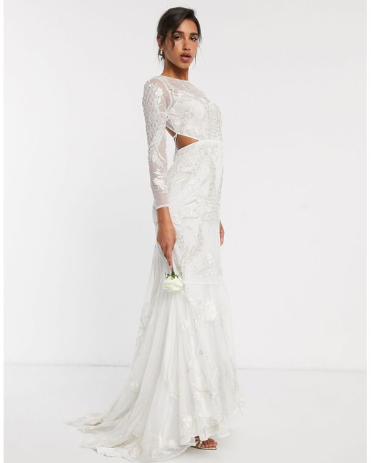 ASOS White Embroidered & Embellished Fishtail Wedding Dress