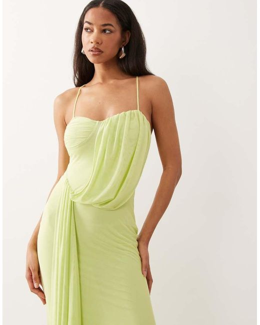 ASOS Green Draped Sweetheart Mesh Maxi Dress