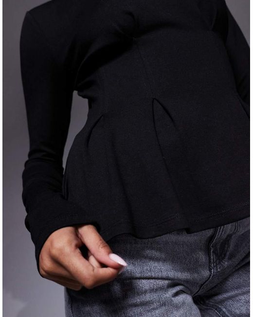 ASOS Blue Ponte Dart Waist Detail Long Sleeve Top