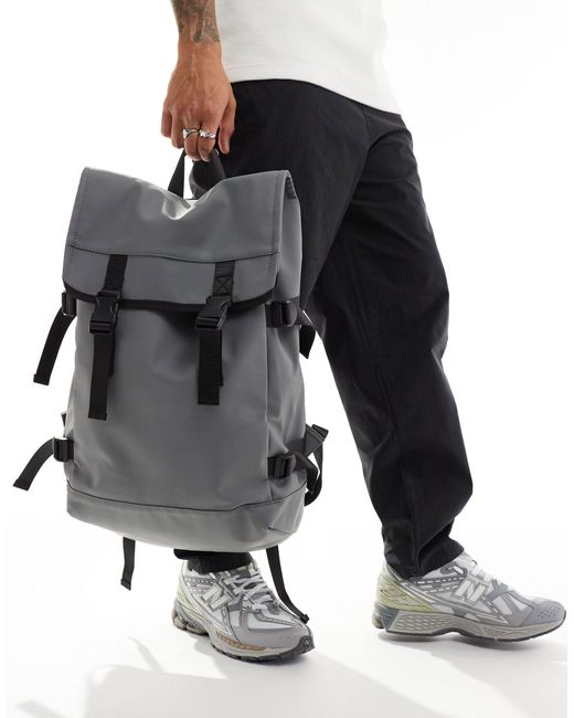 ASOS Gray Double Strap Rubberised Backpack for men