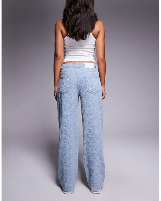 Liquor N Poker Blue baggy Jeans With Embossed Texture
