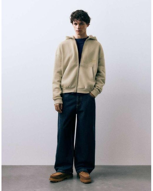Pull&Bear White Sun Zip-up Hoodie for men