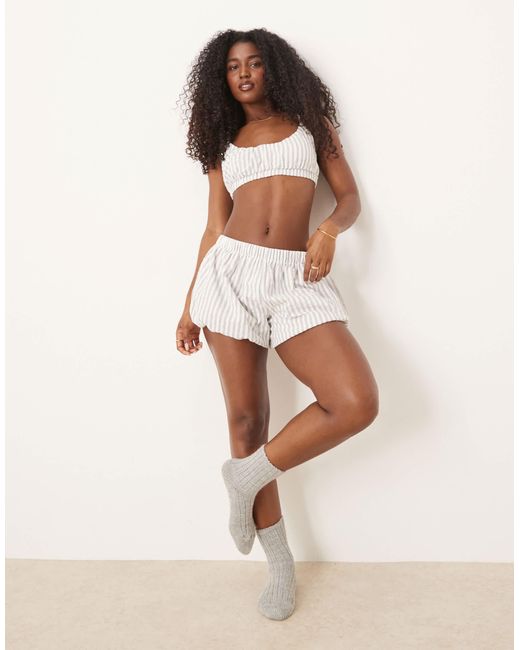 ASOS Gray Woven Bralette And Bloomer Short Pajama Set