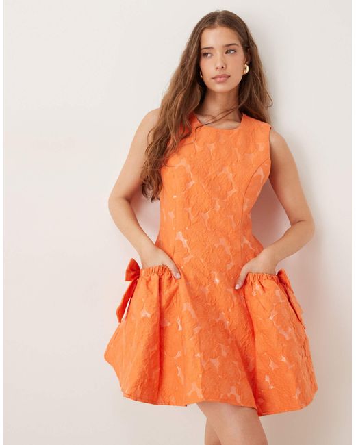 Sister Jane Orange Dream Jacquard Bow Mini Dress