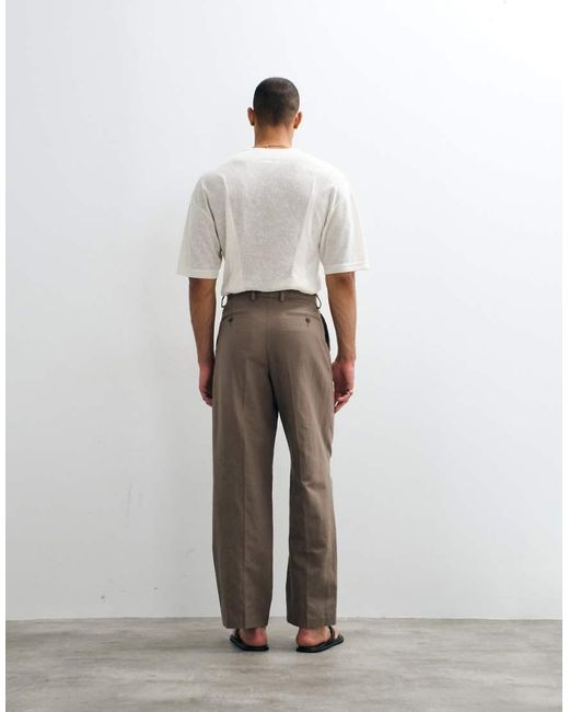 ASOS Brown Oversized Tapered Linen Rich Suit Trousers for men