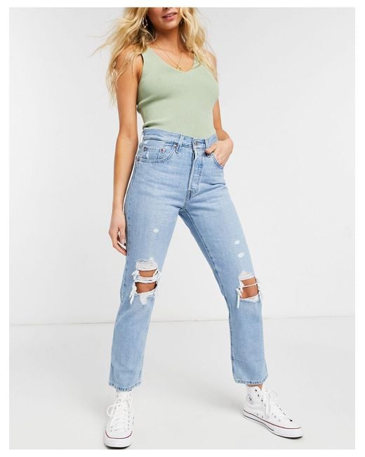 Levis 501 jean court droit taille haute d chir aux genoux
