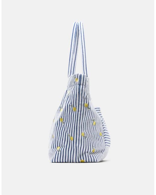 Pull&Bear Blue Stripe Towelling Tote Bag