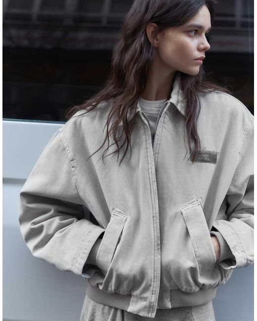 Pull&Bear Gray Embroidered Patch Jacket