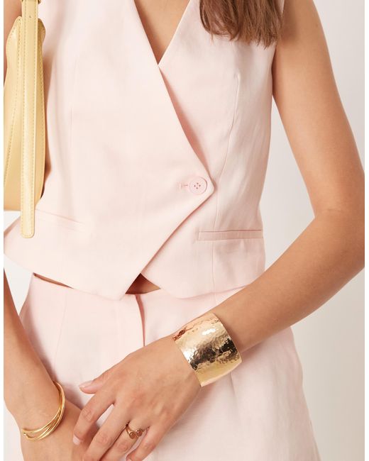 ASOS Pink Linen Blend Asym Wrap Waistcoat Co Ord