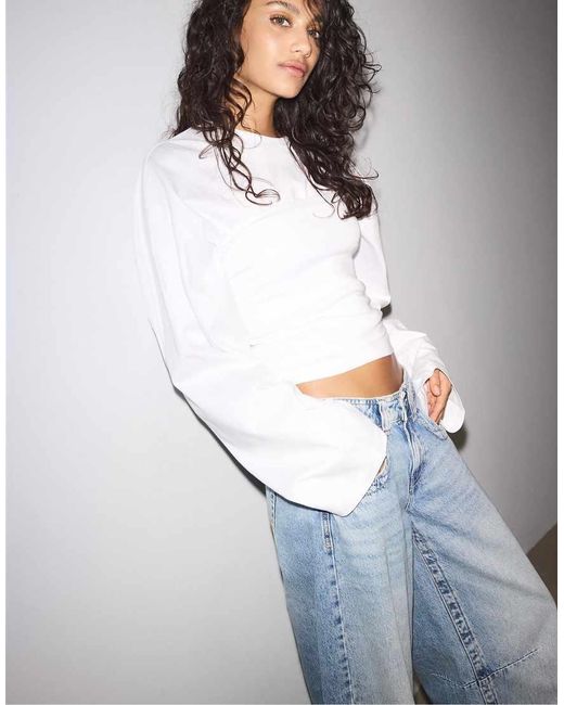 Stradivarius White Oversize Long Sleeve T-shirt