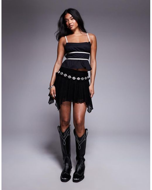 Princess Polly Black Rainier Contrast Cotton Strap Tie Open Back Cami Top