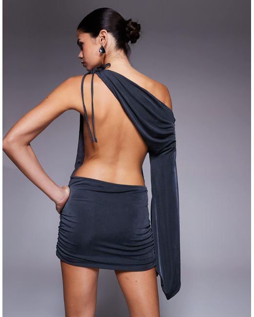 I.AM.GIA Jolie Drape Off Shoulder Fluted Sleeve Open Back Mini Dress in  Blue | Lyst